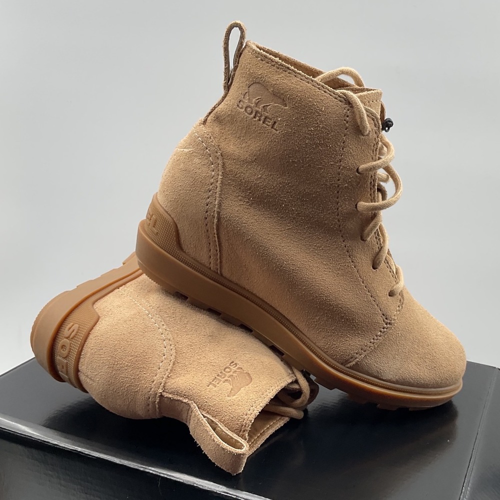 Sorel Evie II Lace Waterproof Suede Wedge Ankle Boots Camel Brown NL5023-262 5